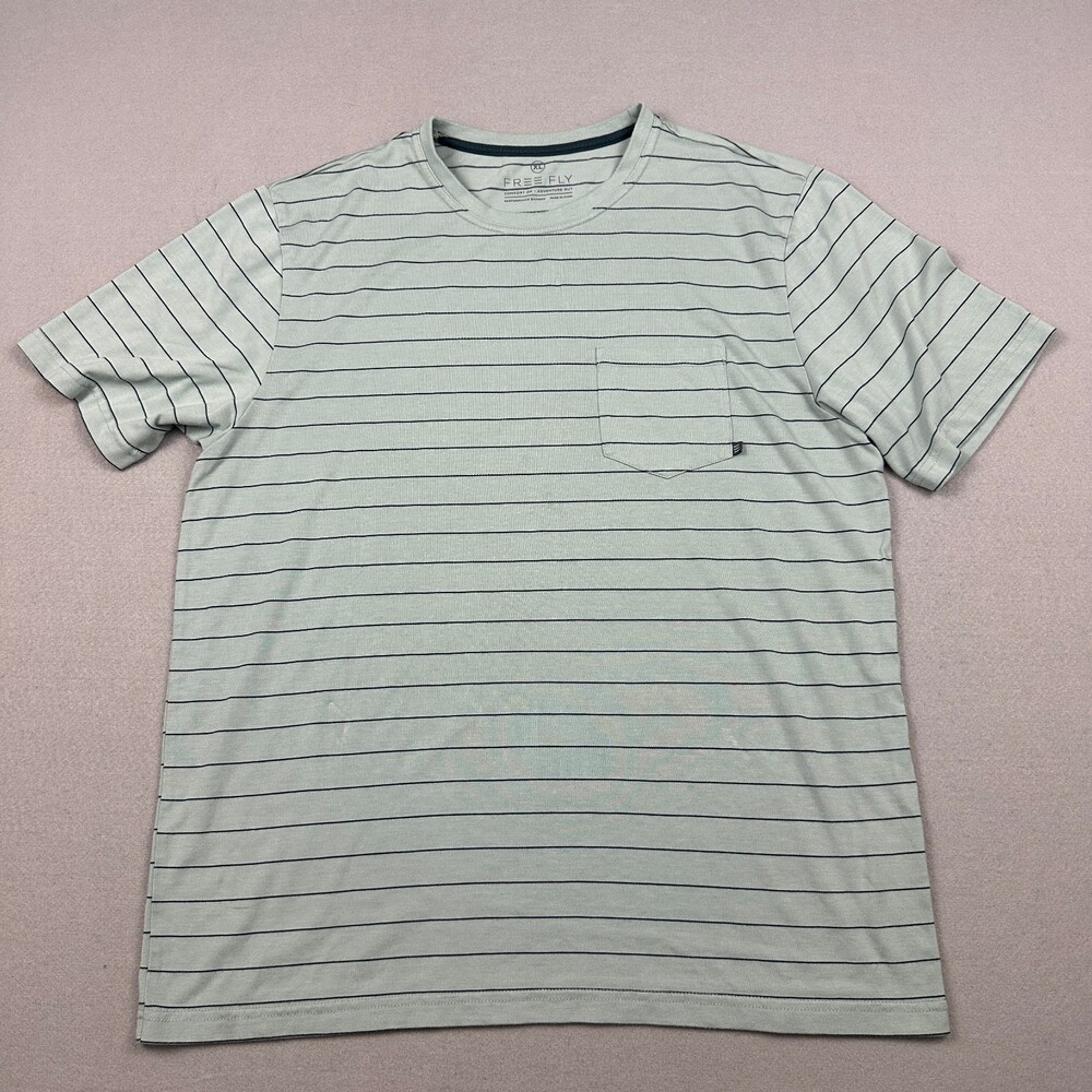 Free Fly Shirt Men Extra Large Green Bamboo Pocket Short Sleeve Striped Comfort